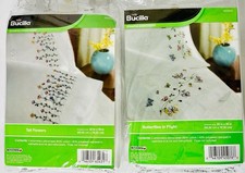 Bucilla Stamped Embroidery Tall Flowers  Butterflies Pillowcase Set Of 2 -New