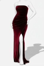 Xscape Women's Red Velvet Bustier Sleeveless Side-Slit Gown Dress Petite Size 6P