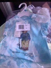 Image of Tie Dye Blue And White Ralph Lauren Tshirt With Polo Fishing Bear Boys 6 Months