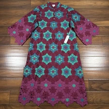 J.Marie Women's Size XS Raven 3D Geometric Lace Mandarin Collar Midi Dress