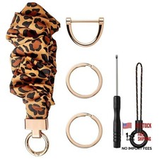Cute Keychain Wristlet Stretchy Key Chain for Car Keys with Brown Leopard Print
