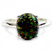 Created Black Opal, 925 Sterling Silver Ladies Ring, SR055