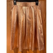 Anthropologie Moulinette Soeurs Metallic Rose Gold Pleated A-Line Skirt Sz Small