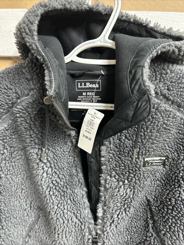 L.L. Bean Women's Mountain Pile Zip Fleece Jacket Hooded Alloy Gray Size M NWT - Image 3 of 4