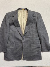 Vintage Brooks Brothers 42R Herringbone Tweed Gray Sport Coat Windowpane