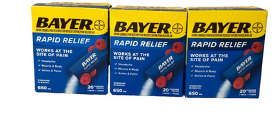 Lot Of 3 Boxes Bayer Rapid Relief 650mg Raspberry Packets/20 Each EXP May 2027