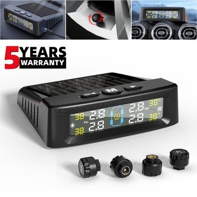 Solar TPMS LCD Tire Pressure Monitor System 4 External Sensors For Car RV Truck