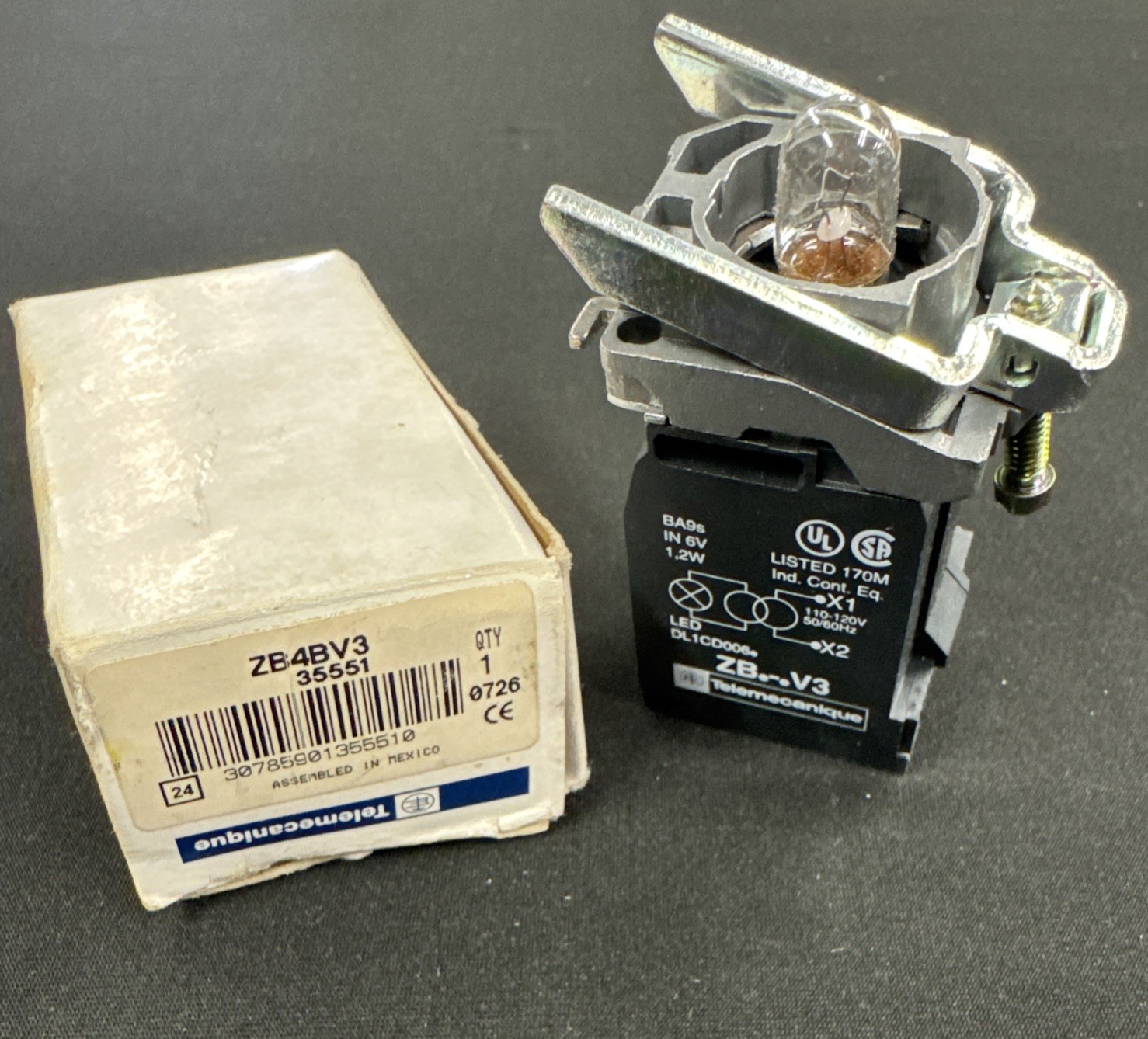 Schneider Electric ZB4BV3 Lamp Module – 22mm, Clear, Incandescent - NEW