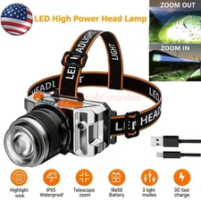 990000LM LED Headlamp Rechargeable Headlight Zoomable Head Torch Lamp Flashlight