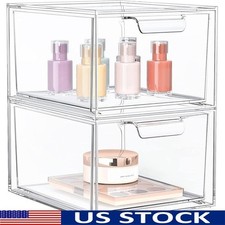Stackable Acrylic Storage Bins Clear Drawer Organizers W/ Pull-Out Handles New