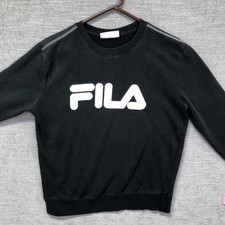 Fila Sweatshirt Mens Medium Black Crewneck Big Logo Graphic Pullover Fleece