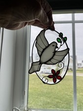 Peace Dove Design Stained Art Glass Suncatcher 4.5" wide 7.25"tall Olive Branch