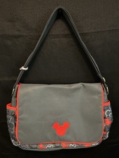 Disney Baby Mickey Mouse Large Diaper Bag Gray and Red Nylon Bottle Loops NWOT