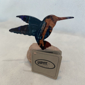 Lazart handmade Metal Art Hummingbird Sculpture on a  Sandstone Base multi-color