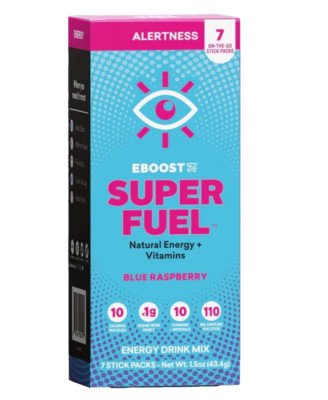New Sealed Eboost Super Fuel Natural Energy Vitamins Blue Raspberry (7 Sticks)