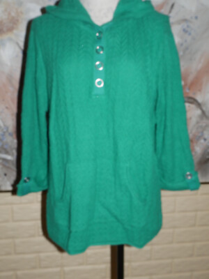 Nwt sz 1x Christopher & Banks 3/4 Sleeve Snap Hoodie Green Pullover Sweater