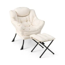 Upholstered Sofa Chair Accent Living Room Seat W/ Folding Footrest & Side Pocket