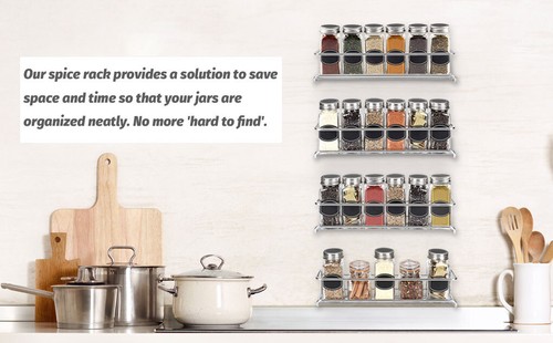 4X Kitchen Spice Rack /Jars Shelves Wall Mount Kitchen Door Storage Organizer - Picture 2 of 10