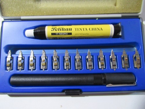 Vintage PELIKAN GRAPHOS DRAWING SET 14 Nibs & Pen in Case & Box GERMANY MADE - Bild 5 von 5