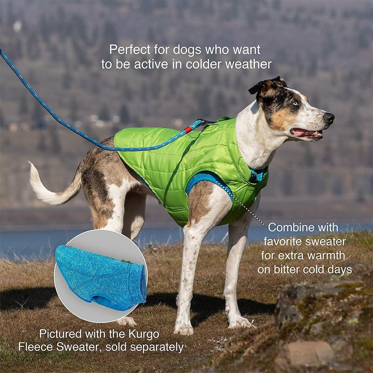 KURGO LOFT JACKET FULLY REVERSIBLE DOG COAT BOTH WARM WATER