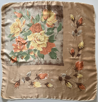 $ ein goldenes Blumendesign 30 Zoll quadratischer Vintage Seidensatin Schal