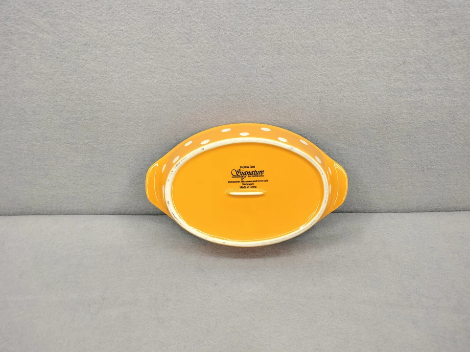 Signature Housewares Casserole Bake Dish Ceramic 5.5" Orange W White Polka Dots - Image 4 of 4
