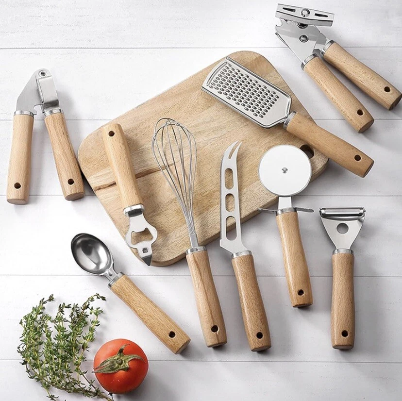 Stainless Steel Kitchen Gadget Set With Wooden Handle Hongtu 27Pcs