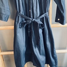 GAP Long Sleeve Belted Front Tucks Navy Shirt Dress, Size S 100% Cotton