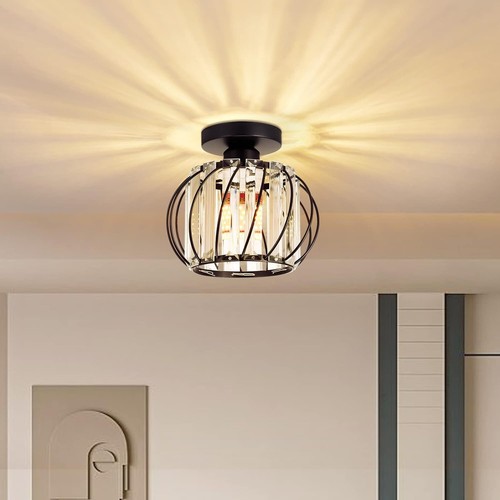 Lampadario Vviic Cristallo Metallo Nero Industriale Mini Moderno Incasso Soffitto - Foto 8 di 8