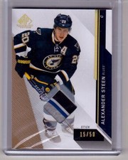 ALEXANDER STEEN 14/15 SPGU SP Game-Used 4-color STICK Card Gold #d 15/50 Blues