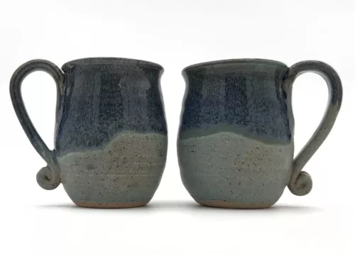 Vintage Hand Thrown Studio Art Pottery Stoneware Mugs- Set Of 2 Signed By Thomas