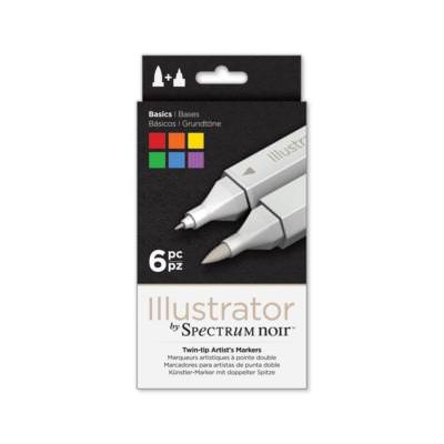 Illustrator by Spectrum Noir 6 Piece Twin Tip Artist Alcohol Marker, Basic