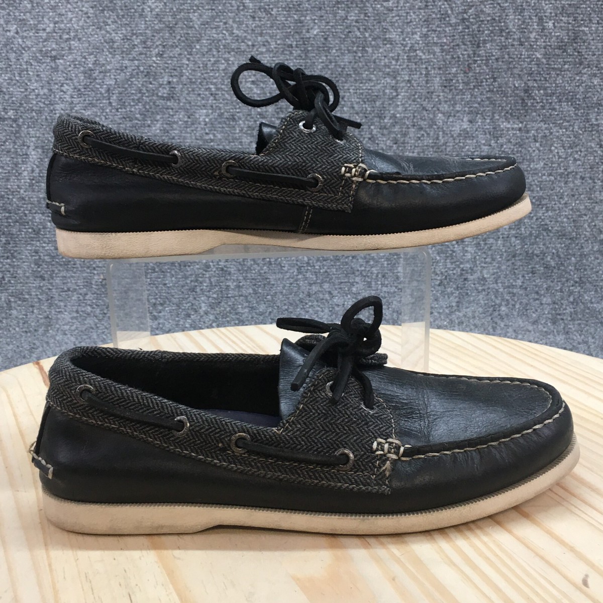 Bass Shoes Mens M Hampton Boat Black Leather Casual Lace Up  Low