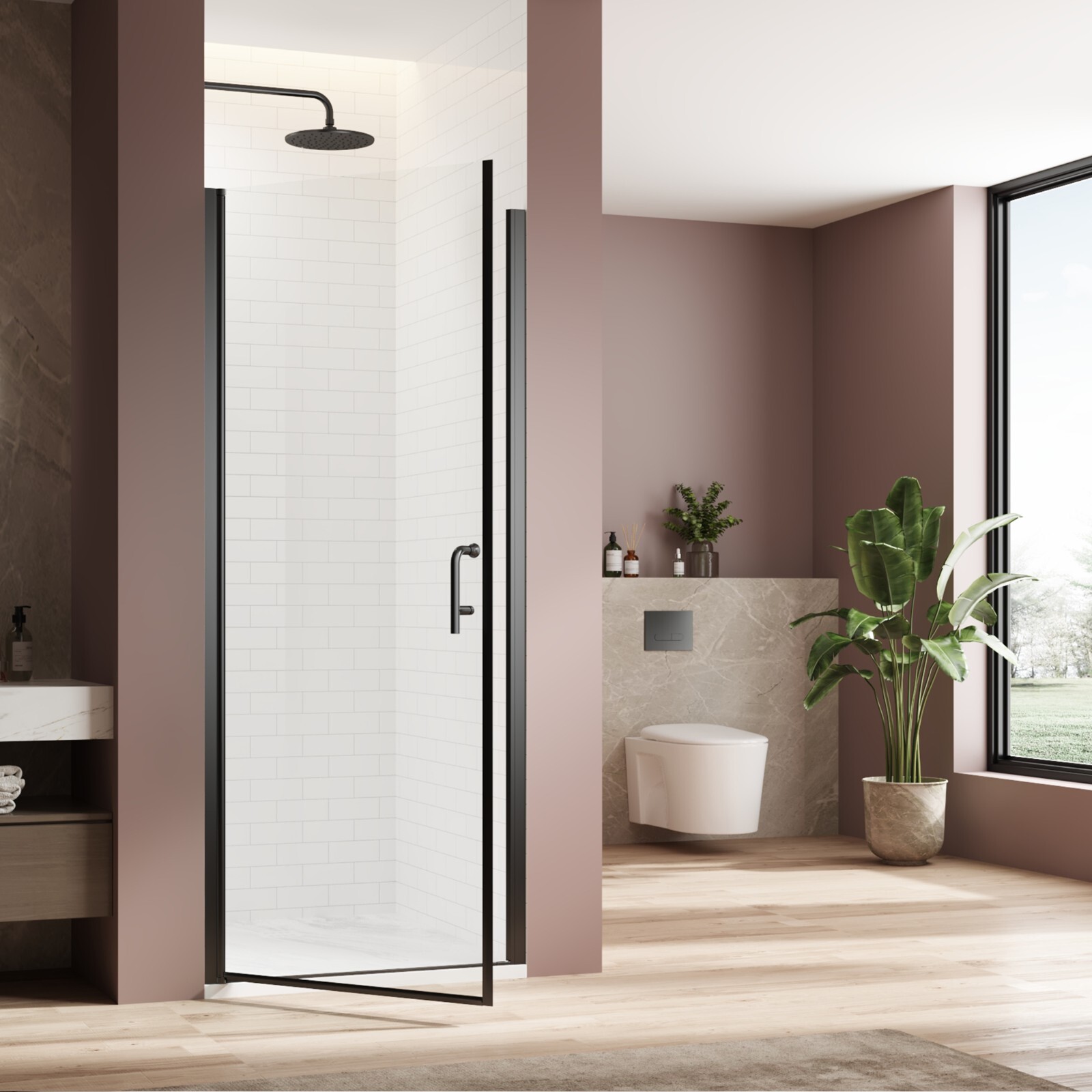 Matte Black Pivot Shower Door, 30
