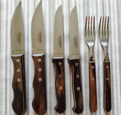   6 er Set TRAMONTINA Inox Stainless Brasil Jumbo 2+2 Steak Messer+2 Gabeln 