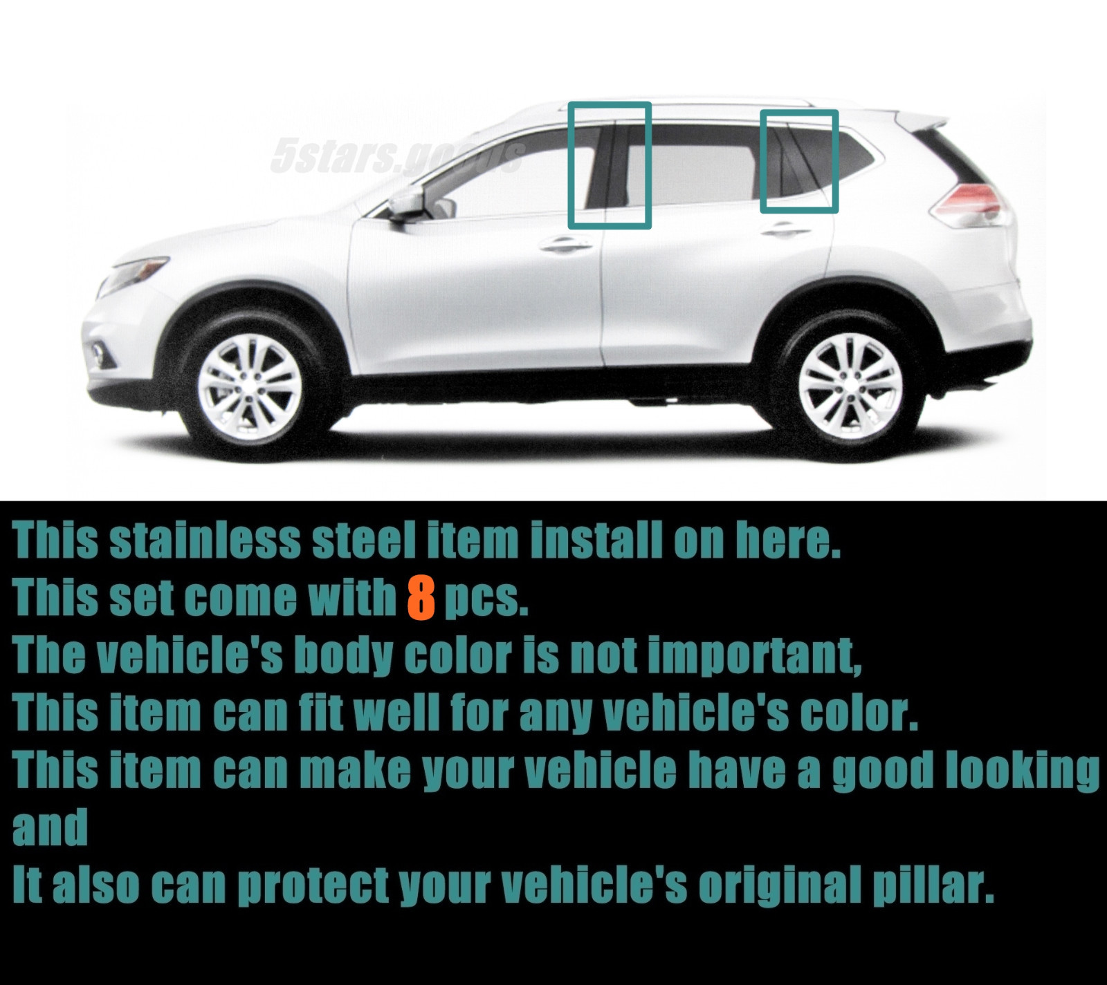 8P Stainless Steel Chrome Door Pillar Post Trims For 20142020 Nissan