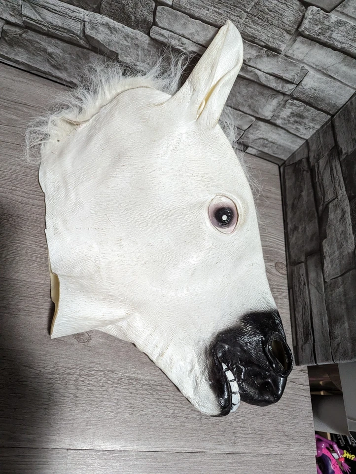 White Horse Head Mask Creepy Animal Halloween Costume Prop Novelty Latex Rubber - Image 3 of 4