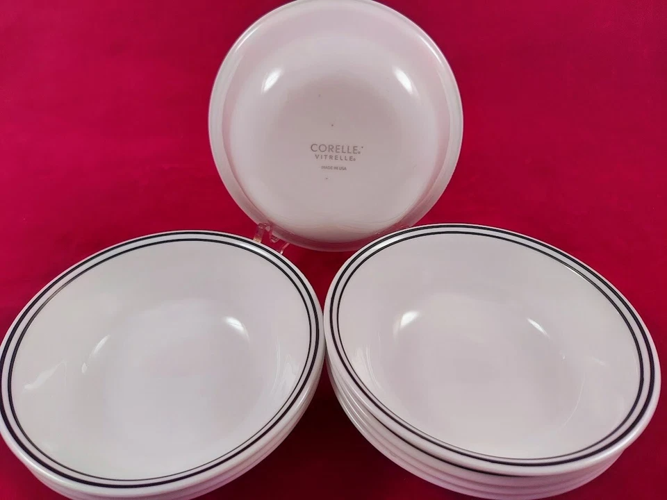 Juego de 8 cuencos de sopa/cereal Corelle City Block blancos con líneas negras 6 1/4" EE. UU. Foto 2 de 3