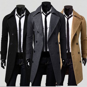 2018 Winter Mens Slim Stylish Trench Coat Thick Double Breasted Long ...