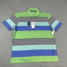 IZOD Saltwater Polo Shirt Mens Medium Green Cotton Striped Golf Short Sleeve