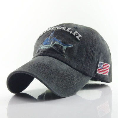 Distressed Cotton Mens Baseball Cap Washed Shark Logo Embroidery Hat ...