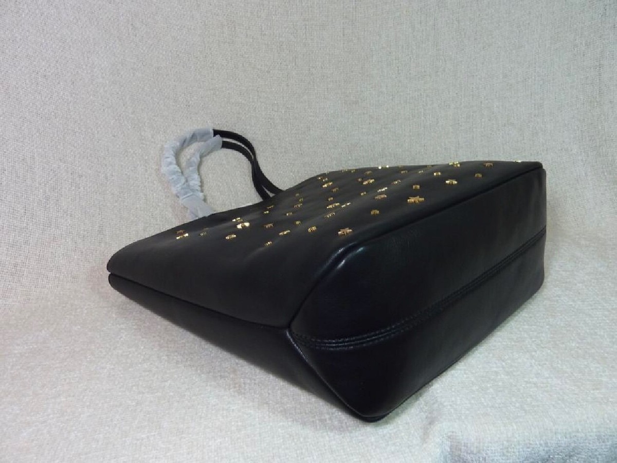 NEW Tory Burch Fleming Gold Star Studs Black Soft Leather Small 