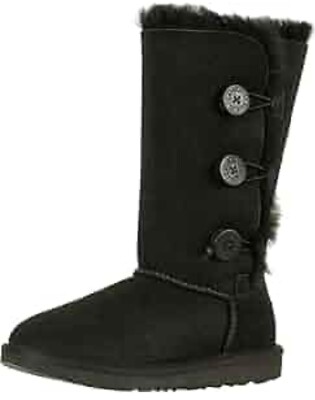 UGG Bailey Button Triplet II Suede Lambskin Boot Fur With Box Black Women's 7 