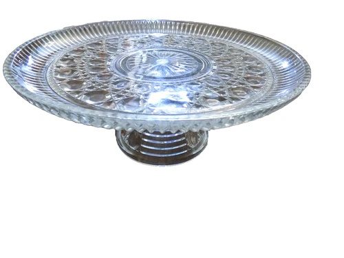Vtg Federal Glass 11" Windsor Button Cane Star burst Pedestal Cake Stand Clear