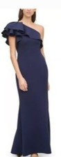 ELIZA J Women Plus Ruffled One-Shoulder Gown Navy Sz 22w