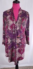 Peck & Peck Dress Size M Womens Purple Damask Button Accent V-Neck Hi Low