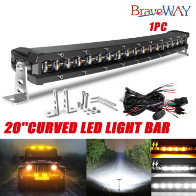 Curved 20'' Inch Led Work Light Bar Yellow/White Stobe Offroad Truck 4WD ATV UTV