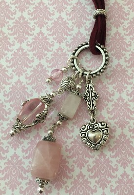 Rose Quartz Silver Plated Charm Corded 20'' Lariat Necklace