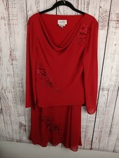 Adrianna Papell Polyester Two Piece Beaded Blouse Skirt Set 10 Red Sheer New