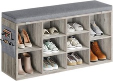 Shoe Storage Bench Shoe Rack Bench with Seating Cushion 10-Cubbies for Entryway
